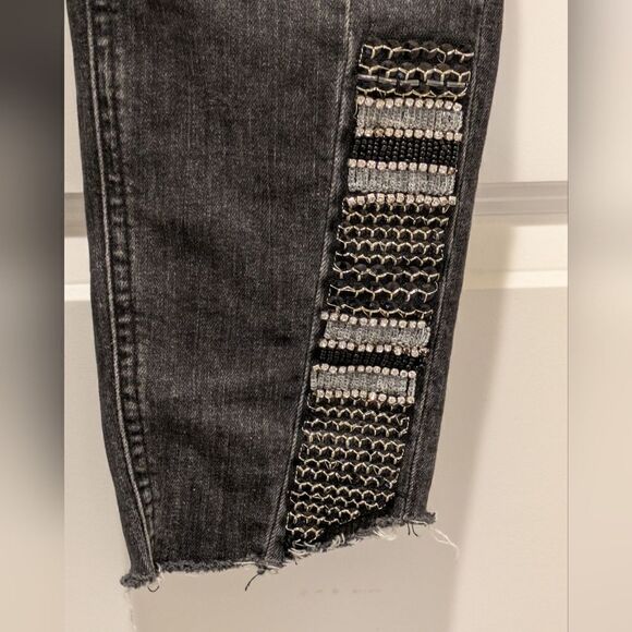 EUC Mos Mosh Size 27 Jordon Deco Jeans in Black with Bejewelled Leg Patches - Picture 3 of 9